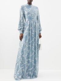 ERDEM Kara sequinned crepe gown in blue – romance inspired floral sequin gowns – matchesfashion