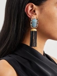 BEGÜM KHAN Napolean turquoise & 24kt gold-plated earrings ~ long tasselled statement drops ~ statement jewellery