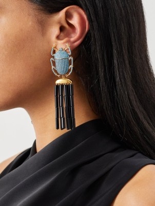 BEGÜM KHAN Napolean turquoise & 24kt gold-plated earrings ~ long tasselled statement drops ~ statement jewellery - flipped
