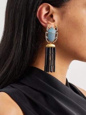 BEGÜM KHAN Napolean turquoise & 24kt gold-plated earrings ~ long tasselled statement drops ~ statement jewellery