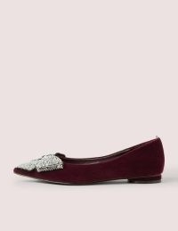 Boden Bow Embellished Pointed Flats in Mulled Wine | jewel tone point toe flat ballerina shoes