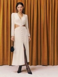 Reformation Brisa Velvet Dress in Fior Di Latte ~ chic cut out maxi dresses ~ plush fabric fashion
