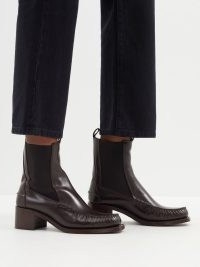 HEREU Alda block-heel leather ankle boots in brown / women’s mocassin style chelsea boot