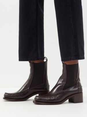 HEREU Alda block-heel leather ankle boots in brown / women’s mocassin style chelsea boot - flipped