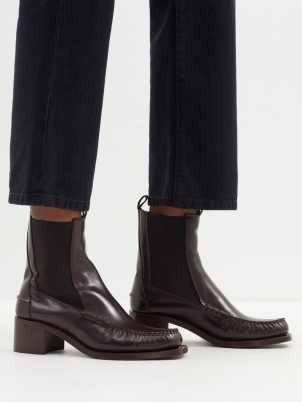 HEREU Alda block-heel leather ankle boots in brown / women’s mocassin style chelsea boot