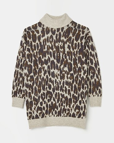 River Island BROWN ANIMAL PRINT JUMPER MINI DRESS | leopard print sweater dresses | women’s on-trend knitted fashion - flipped