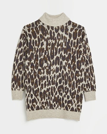 River Island BROWN ANIMAL PRINT JUMPER MINI DRESS | leopard print sweater dresses | women’s on-trend knitted fashion