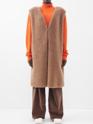 THE ROW Beyzita reversible faux-fur gilet in brown / luxe longline gilets / long plush sleeveless jackets - flipped