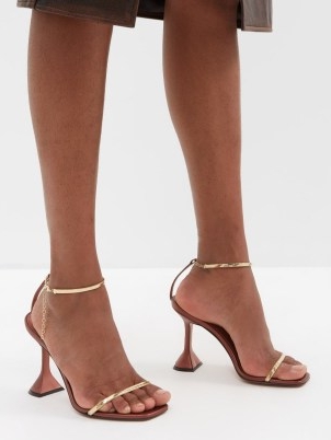 AMINA MUADDI Henson 95 leather sandals in brown – barely there fluted heels – flared martini glass heel