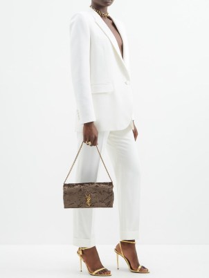 SAINT LAURENT Kate velvet cross-body bag in brown – luxe plush shoulder bags – designer occasion handbags – chic evening clitch - flipped