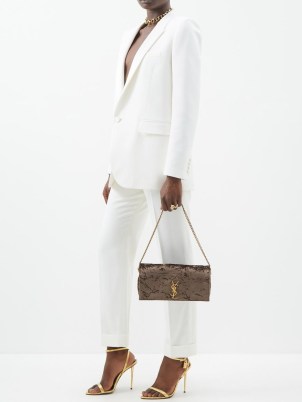 SAINT LAURENT Kate velvet cross-body bag in brown – luxe plush shoulder bags – designer occasion handbags – chic evening clitch