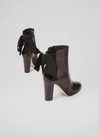 L.K. BENNETT Calliope Black Leather Bow Back Ankle Boots ~ women’s feminine detail booties ~ glam footwear