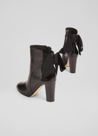 L.K. BENNETT Calliope Black Leather Bow Back Ankle Boots ~ women’s feminine detail booties ~ glam footwear - flipped