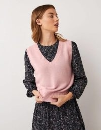Boden Cashmere V-Neck Knitted Tank in Coconut Ice Pink ~ luxe knitted tanks ~ women’s sleeveless sweaters