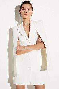 KAREN MILLEN Clean Tailored Cape Blazer Mini Dress in Ivory ~ chic minimalist jacket style dresses ~ contemporary occasion clothes with capes