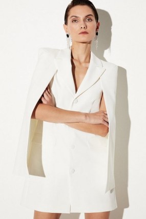 KAREN MILLEN Clean Tailored Cape Blazer Mini Dress in Ivory ~ chic minimalist jacket style dresses ~ contemporary occasion clothes with capes - flipped