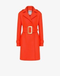 MOSCHINO CLOTH COAT WITH BELT ORANGE | women’s belted retro inspired coats | wide statement belt