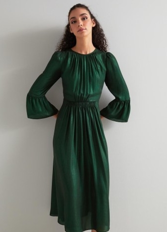 L.K. BENNETT Coddington Dark Green Lame Georgette Dress ~ women’s chic metallic party dresses
