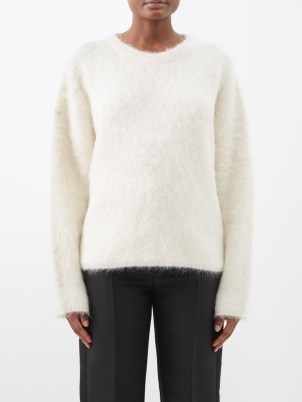 TOTEME Boxy alpaca-blend sweater in cream ~ luxe knitwear ~ women’s soft and fluffy crew neck sweaters ~ womens relaxed fit drop shoulder jumpers - flipped