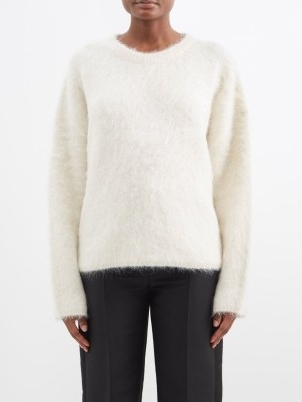 TOTEME Boxy alpaca-blend sweater in cream ~ luxe knitwear ~ women’s soft and fluffy crew neck sweaters ~ womens relaxed fit drop shoulder jumpers