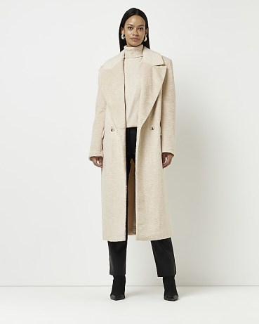 RIVER ISLAND CREAM OVERSIZED LONGLINE COAT ~ womens on-trend relaxed fit coats - flipped