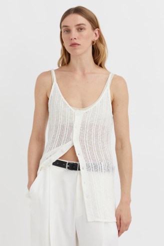 CAMILLA AND MARC Dante Button Down Knit Cami in Ivory White | sheer knitted camisole tops - flipped