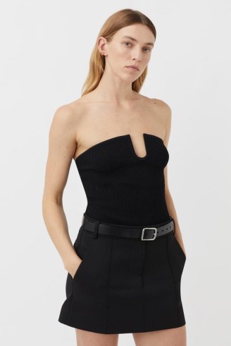 CAMILLA AND MARC Delfina Rib Corset Knit Top in Black | strapless fitted bodice tops | front cutout bandeau neckline