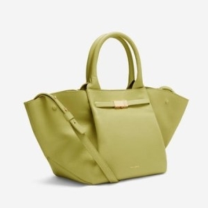 DeMELLIER The Midi New York in lime small grain | luxe yellow-green handbags | luxury top handle leather bags - flipped