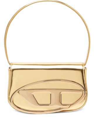 Diesel logo-plaque shoulder bag in gold tone / metallic 90s inspired handbags / glamorous bags - flipped