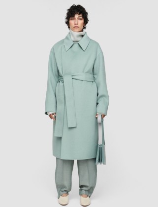 JOSEPH Double Face Cashmere Walmer Coat in Sage ~ luxury light green tie waist coats ~ women’s luxe outerwear - flipped