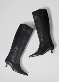 L.K. BENNETT Eden Black Leather Western Style Knee-High Boots ~ women’s leather winter footwear ~ kitten heels ~ pointed toe