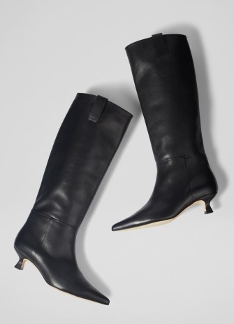 L.K. BENNETT Eden Black Leather Western Style Knee-High Boots ~ women’s leather winter footwear ~ kitten heels ~ pointed toe