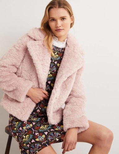 Boden Faux Fur Jacket in Pale Pink | luxe style winter jackets - flipped