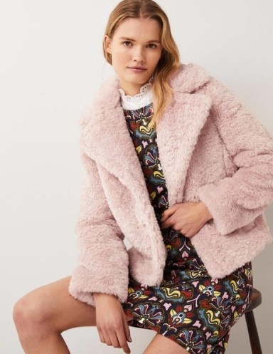 Boden Faux Fur Jacket in Pale Pink | luxe style winter jackets