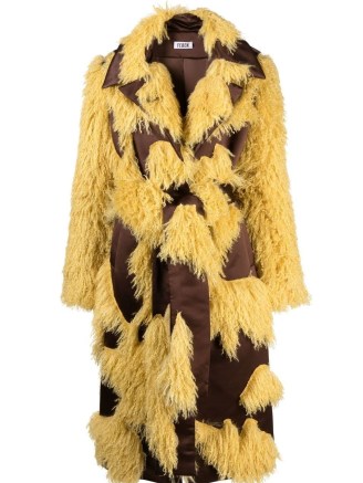 FEBEN Petal faux-fur coat in dark yellow ~ women’s shaggy panel coats ~ womens fluffy retro style winter outerwear
