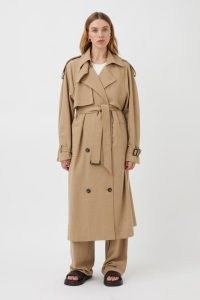 CAMILLA AND MARC Fernando Trench Coat in Flax Brown / women’s modern classic outerwear / womens relaxed belted midi coats