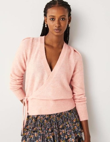 Boden Fluffy Wrap Cardigan in Pink Frosting ~ cute tie detail knits - flipped