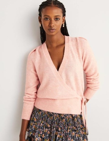 Boden Fluffy Wrap Cardigan in Pink Frosting ~ cute tie detail knits