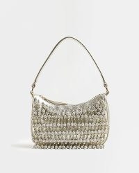 River Island GOLD LEATHER BEADED SHOULDER BAG | small metallic bead embellished bags | 90s style handbags