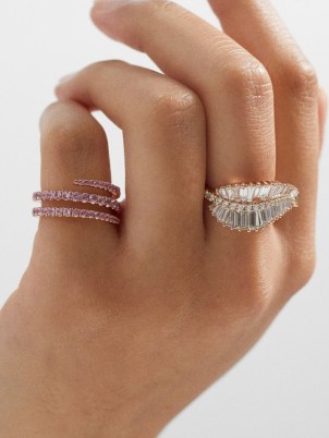 ANITA KO Palm Leaf diamond & 18kt rose-gold ring – women’s luxe rings with baguette-cut diamonds - flipped