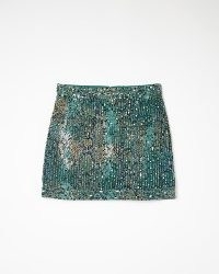 RIVER ISLAND GREEN ANIMAL PRINT SEQUIN MINI SKIRT ~ women’s sequinned evening skirts ~ glittering going out fashion ~ sparkling party clothes