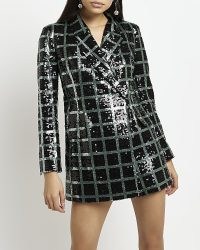 RIVER ISLAND GREEN CHECK SEQUIN BLAZER PLAYSUIT ~ sequinned jacket style playsuits