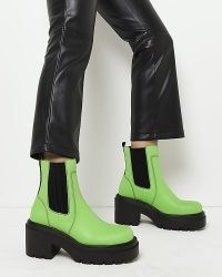 RIVER ISLAND GREEN FAUX LEATHER CHUNKY CHELSEA BOOTS