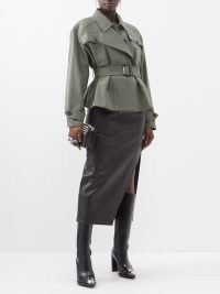 ALEXANDER MCQUEEN Peplum belted wool-blend tailored jacket in green | women’s chic military style jackets