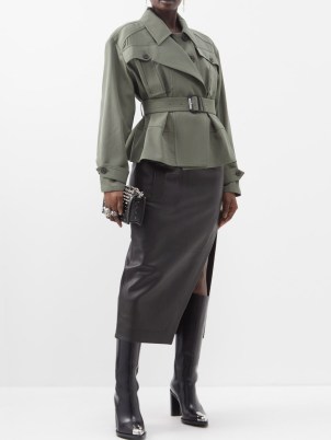 ALEXANDER MCQUEEN Peplum belted wool-blend tailored jacket in green | women’s chic military style jackets