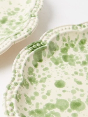 CABANA MAGAZINE Set of two speckled glazed-ceramic dinner plates in green ~ scalloped rims ~ glazed finish ~ rustic dinnerware sets - flipped