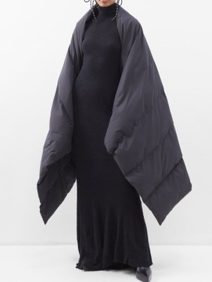 BALENCIAGA Puffa blanket cape in grey ~ padded open front capes ~ quilted outerwear - flipped