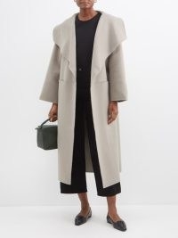 TOTEME Signature pressed wool-blend coat in grey ~ chic longline wide shawl collar coats