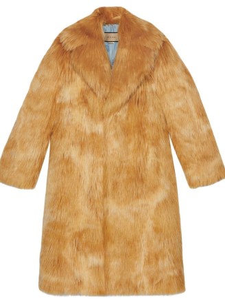 Gucci faux-fur long coat in ochre yellow ~ luxe fluffy coats - flipped
