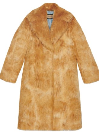 Gucci faux-fur long coat in ochre yellow ~ luxe fluffy coats